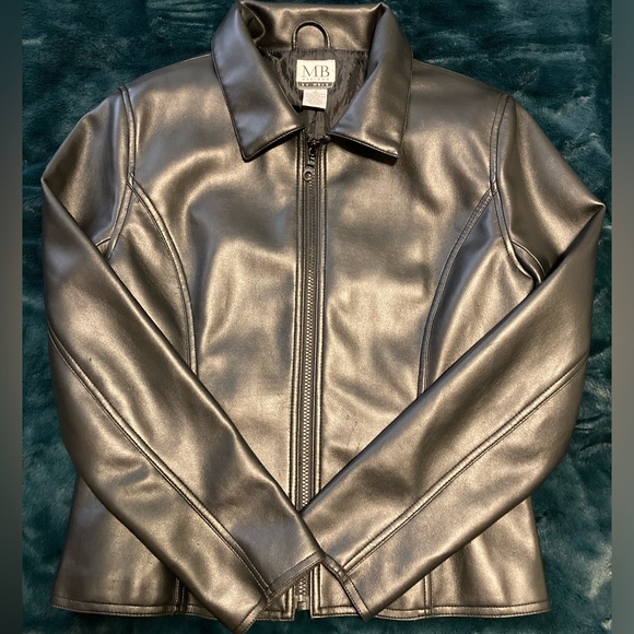 MB Designs Jackets & Blazers - MB Designs by MBJC Classic Fitted Vegan Leather Jacket Edgy Collared with Zipper